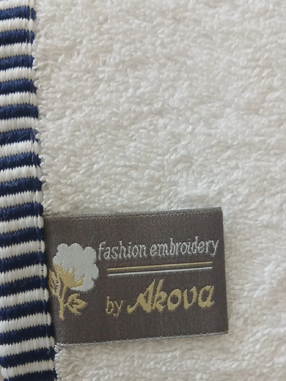 White Nautical Bath Towels Navy Striped Border Sailboats 28x50